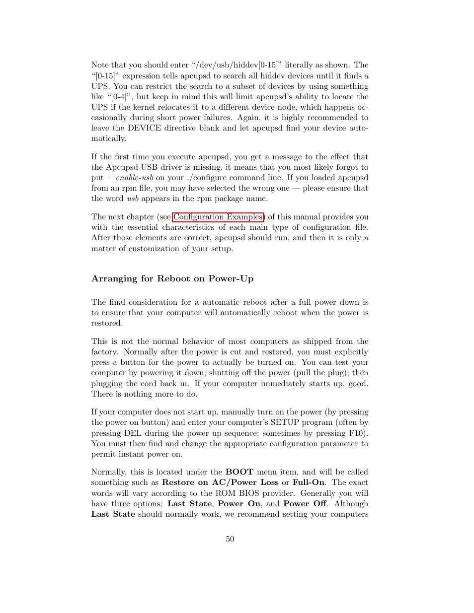 Arranging for reboot on power-up | APC UPS control system User Manual | Page 51 / 233
