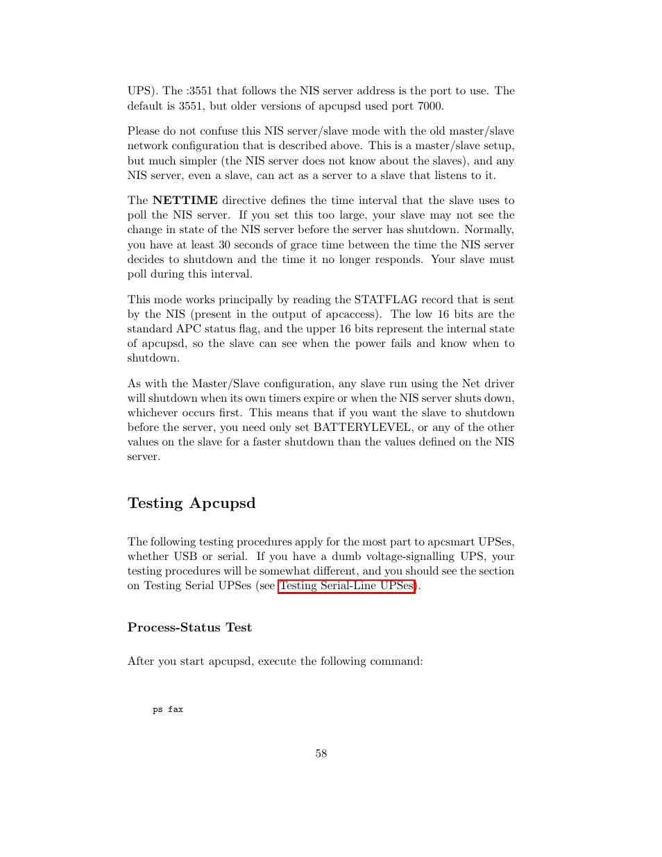 Testing apcupsd, Process-status test | APC UPS control system User Manual | Page 59 / 233