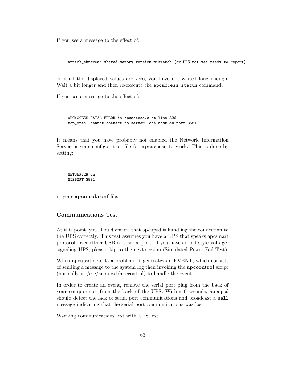 Communications test | APC UPS control system User Manual | Page 64 / 233