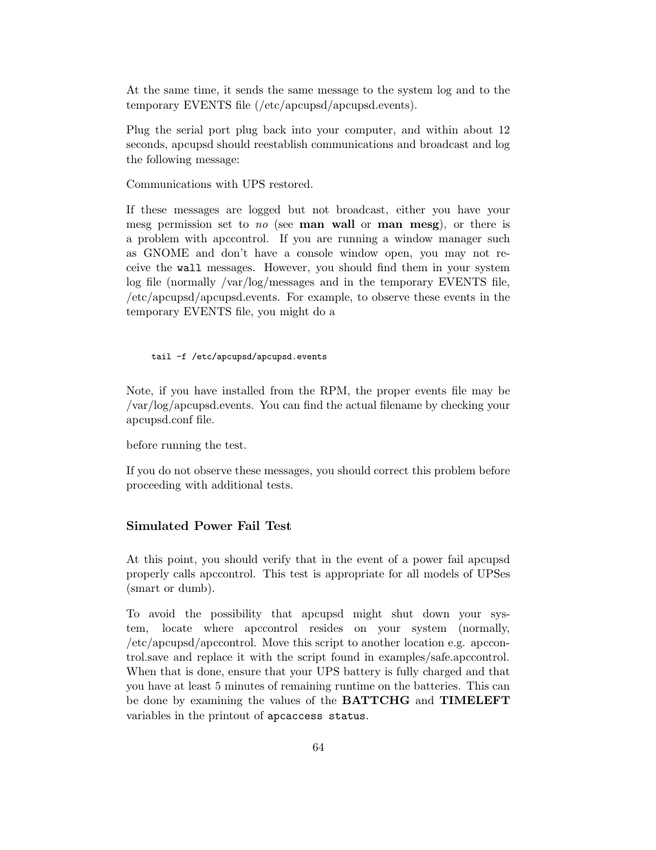 Simulated power fail test | APC UPS control system User Manual | Page 65 / 233