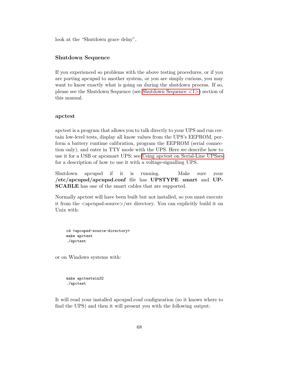 Shutdown sequence, Apctest | APC UPS control system User Manual | Page 69 / 233