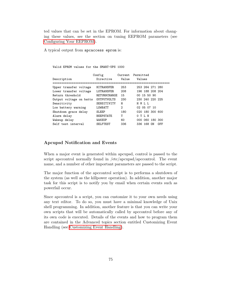 Apcupsd notification and events | APC UPS control system User Manual | Page 76 / 233