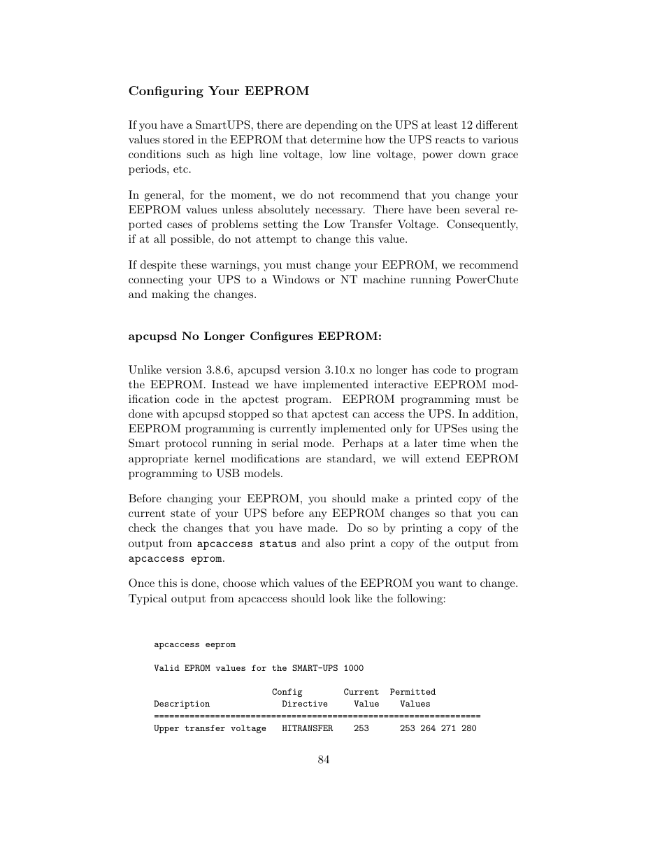 Configuring your eeprom | APC UPS control system User Manual | Page 85 / 233
