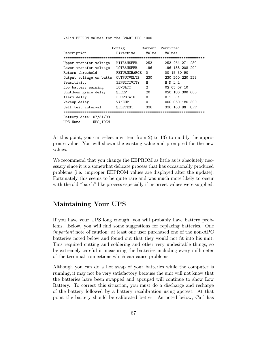 Maintaining your ups | APC UPS control system User Manual | Page 88 / 233