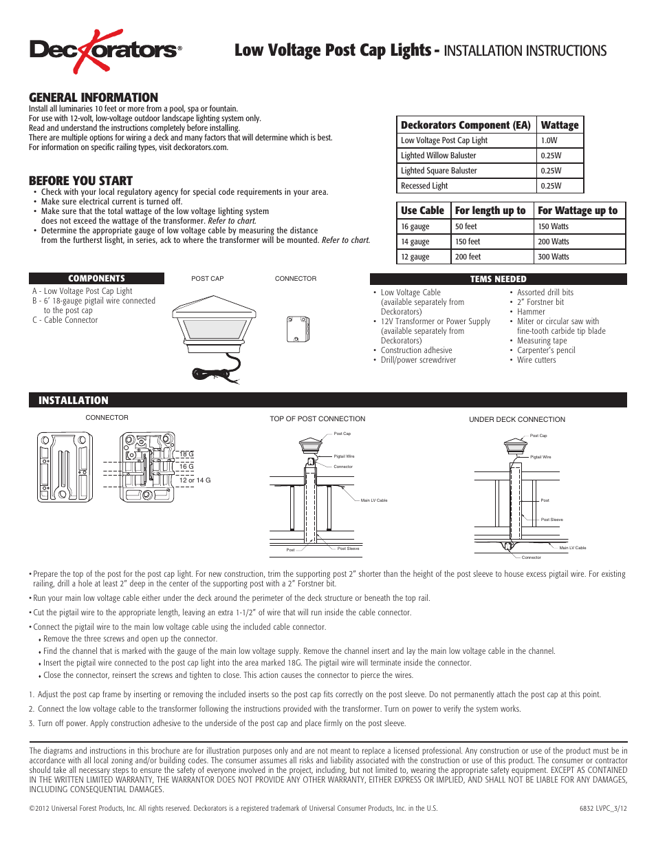 Deckorators Low Voltage Post Cap Lights User Manual | 1 page