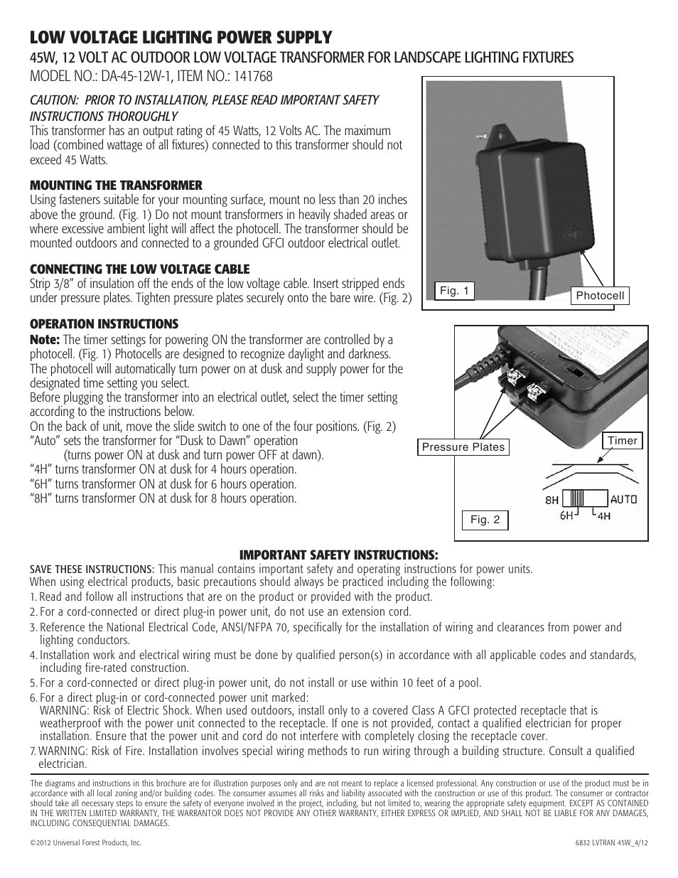 Deckorators LOW VOLTAGE LIGHTING POWER SUPPLY User Manual | 6 pages