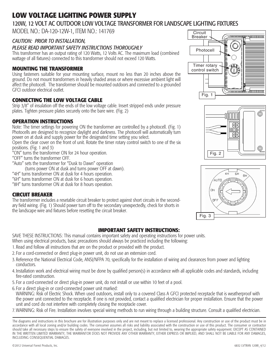 Low voltage lighting power supply | Deckorators LOW VOLTAGE LIGHTING POWER SUPPLY User Manual | Page 2 / 6