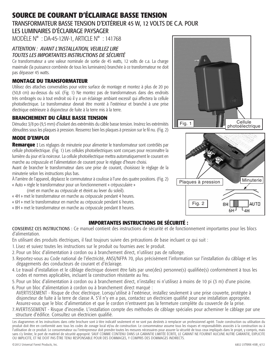 Source de courant d’éclairage basse tension | Deckorators LOW VOLTAGE LIGHTING POWER SUPPLY User Manual | Page 3 / 6