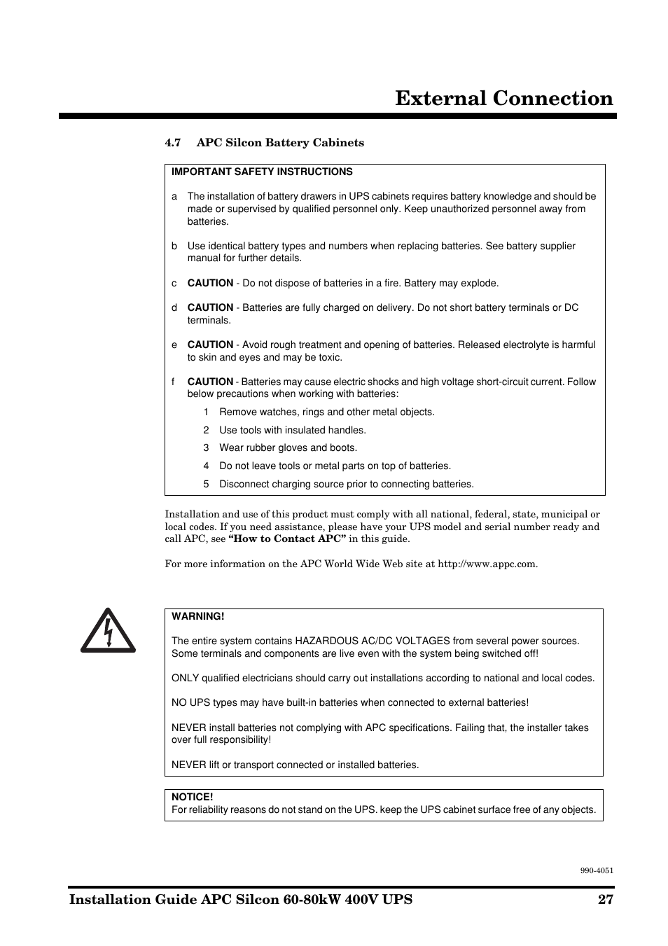 External connection | APC 60-80kW User Manual | Page 27 / 80