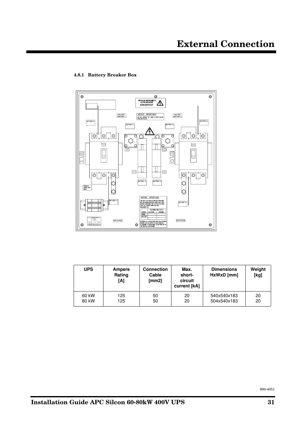 External connection | APC 60-80kW User Manual | Page 31 / 80