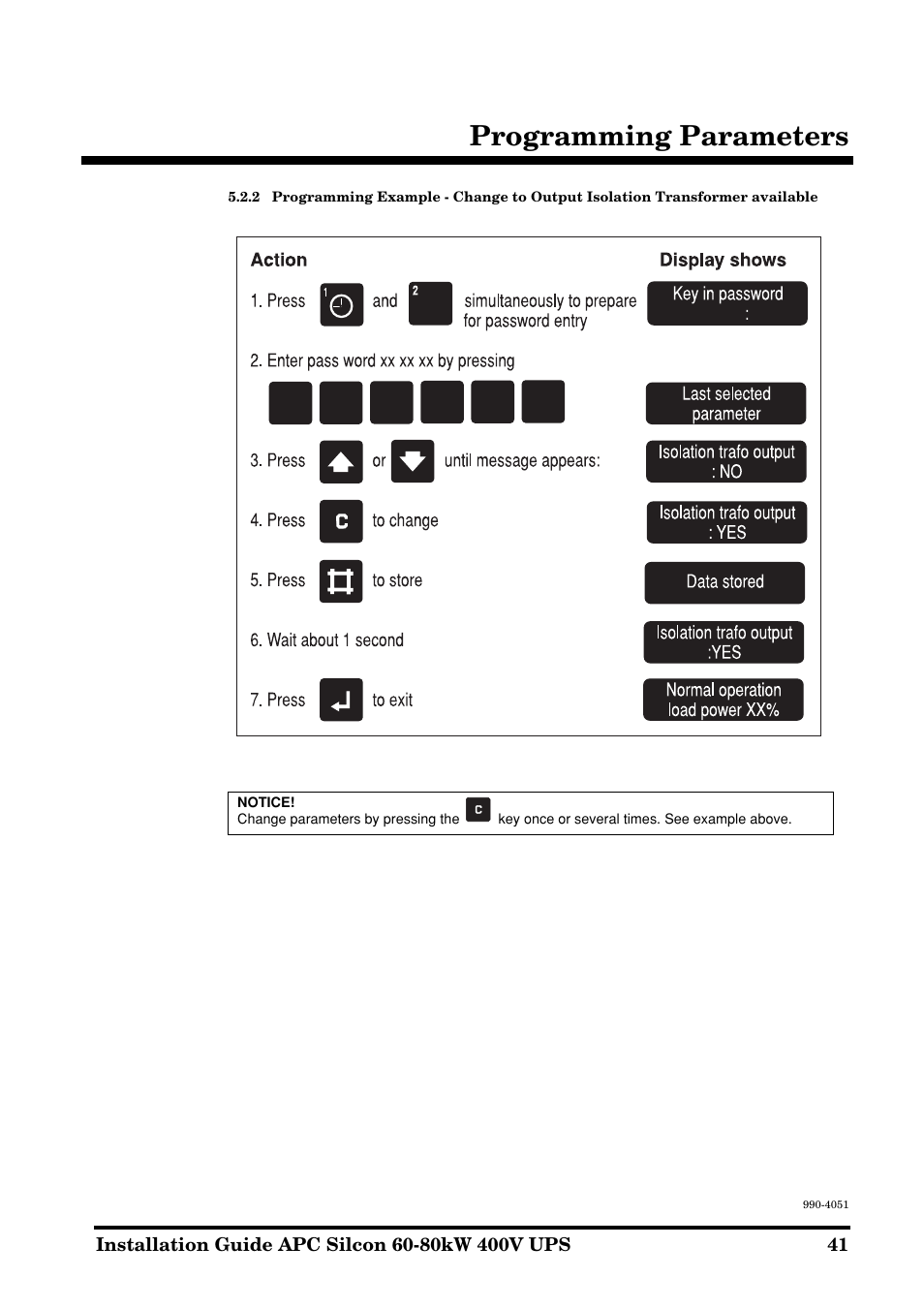Programming parameters | APC 60-80kW User Manual | Page 41 / 80