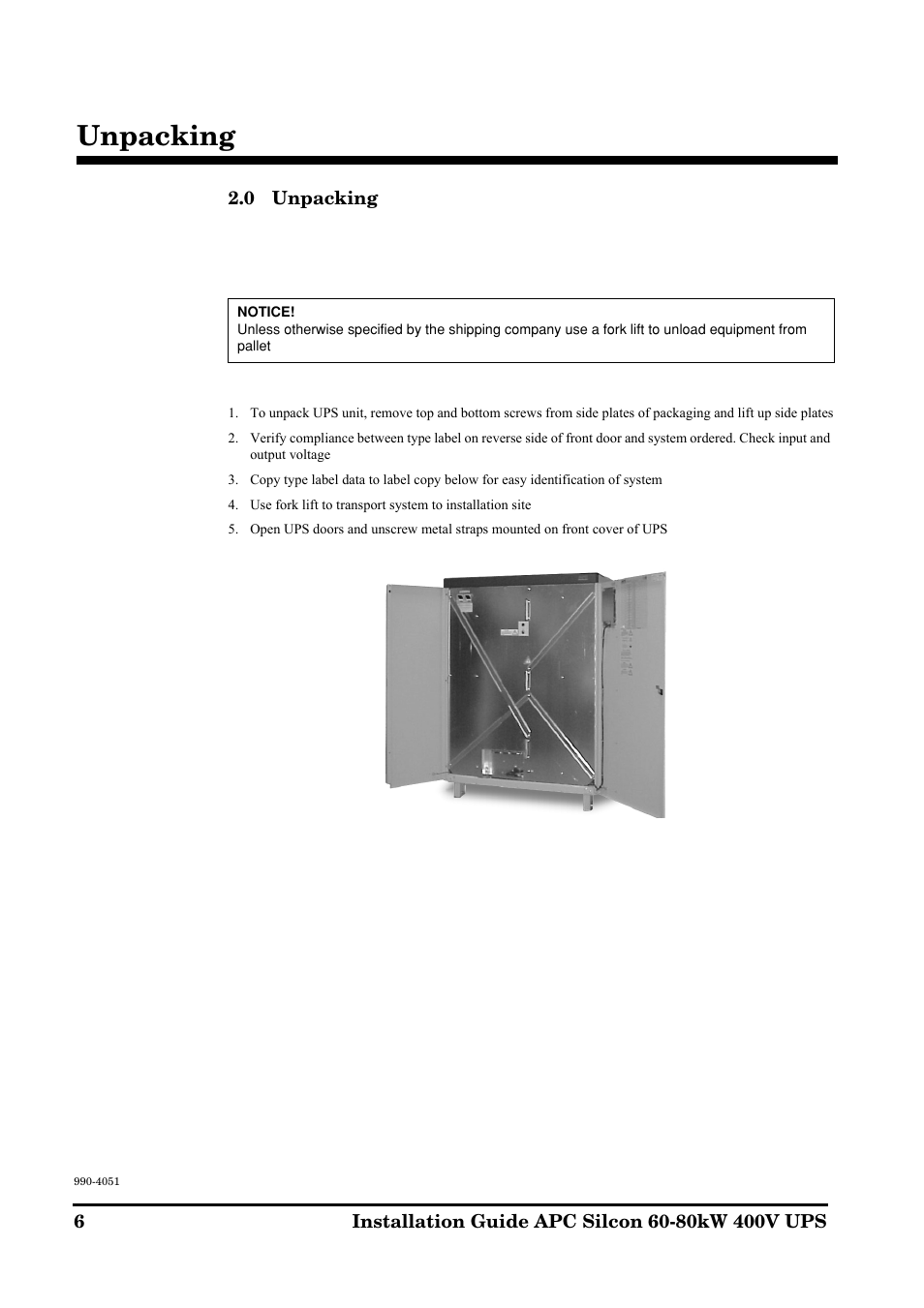 Unpacking | APC 60-80kW User Manual | Page 6 / 80