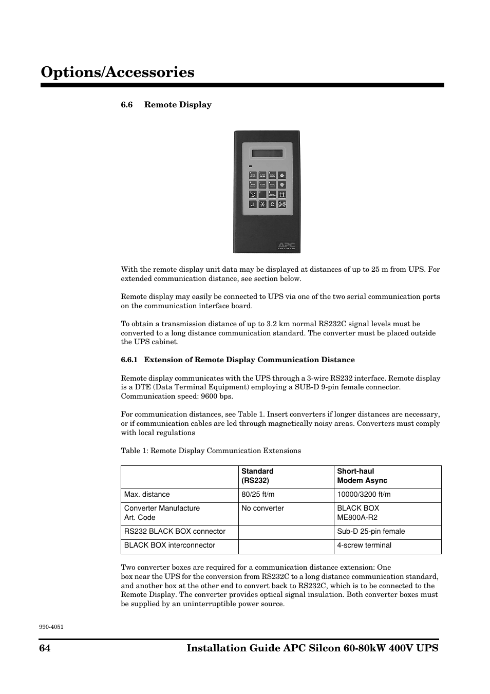 Options/accessories | APC 60-80kW User Manual | Page 64 / 80