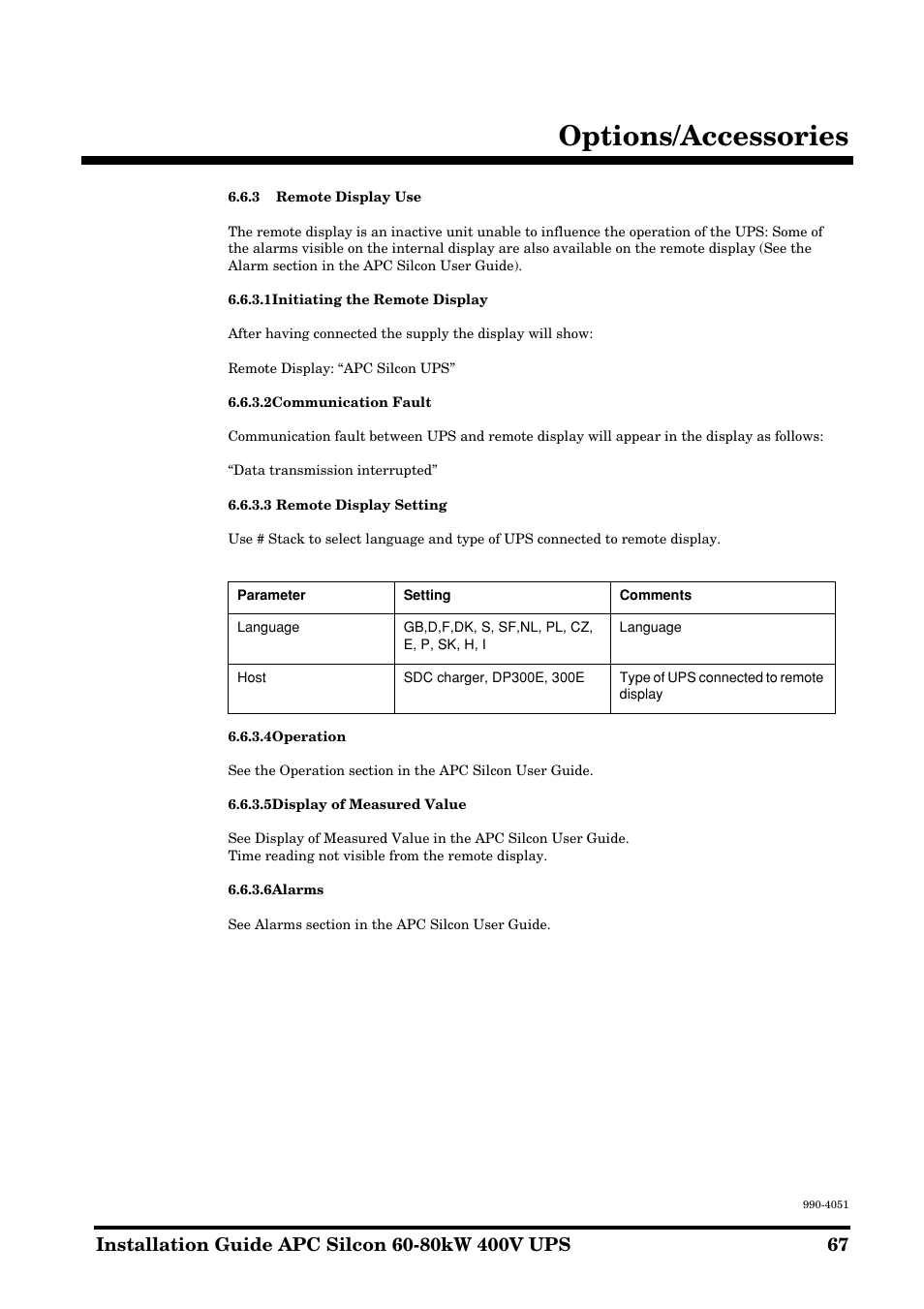 Options/accessories | APC 60-80kW User Manual | Page 67 / 80