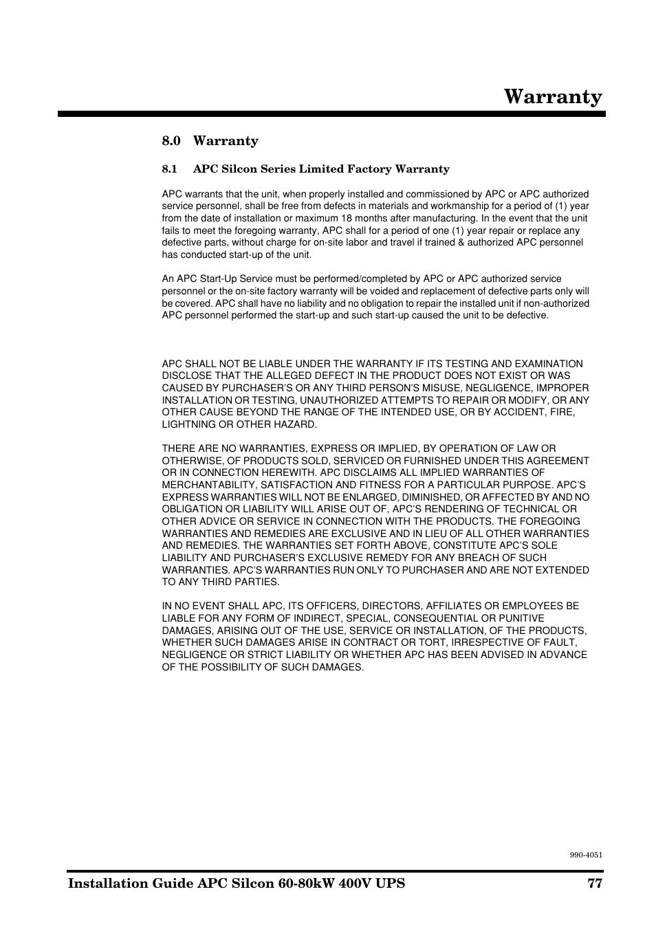 Warranty | APC 60-80kW User Manual | Page 77 / 80