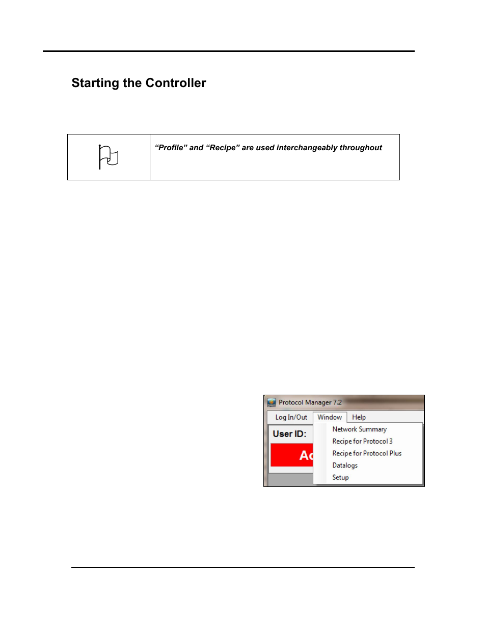 Starting the controller, Working with recipes and profiles, Create a new profile | Open an existing saved recipe, Start a controller | Despatch Protocol Manager with Protocol 3 and Protocol Plus User Manual | Page 38 / 58