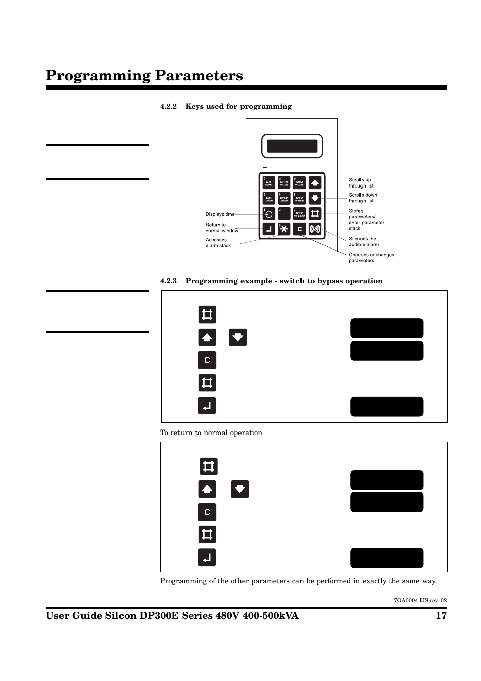 Programming parameters | APC Silcon DP300E Series User Manual | Page 17 / 38