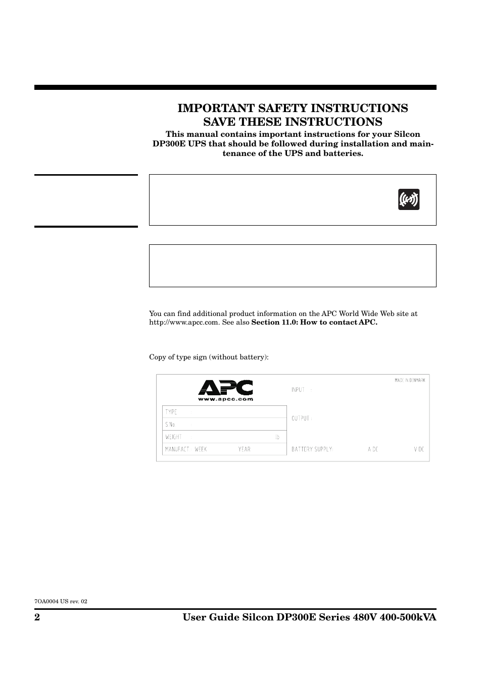 APC Silcon DP300E Series User Manual | Page 2 / 38