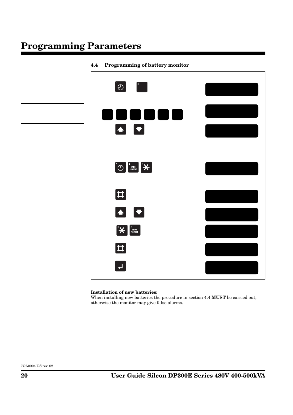 Programming parameters | APC Silcon DP300E Series User Manual | Page 20 / 38