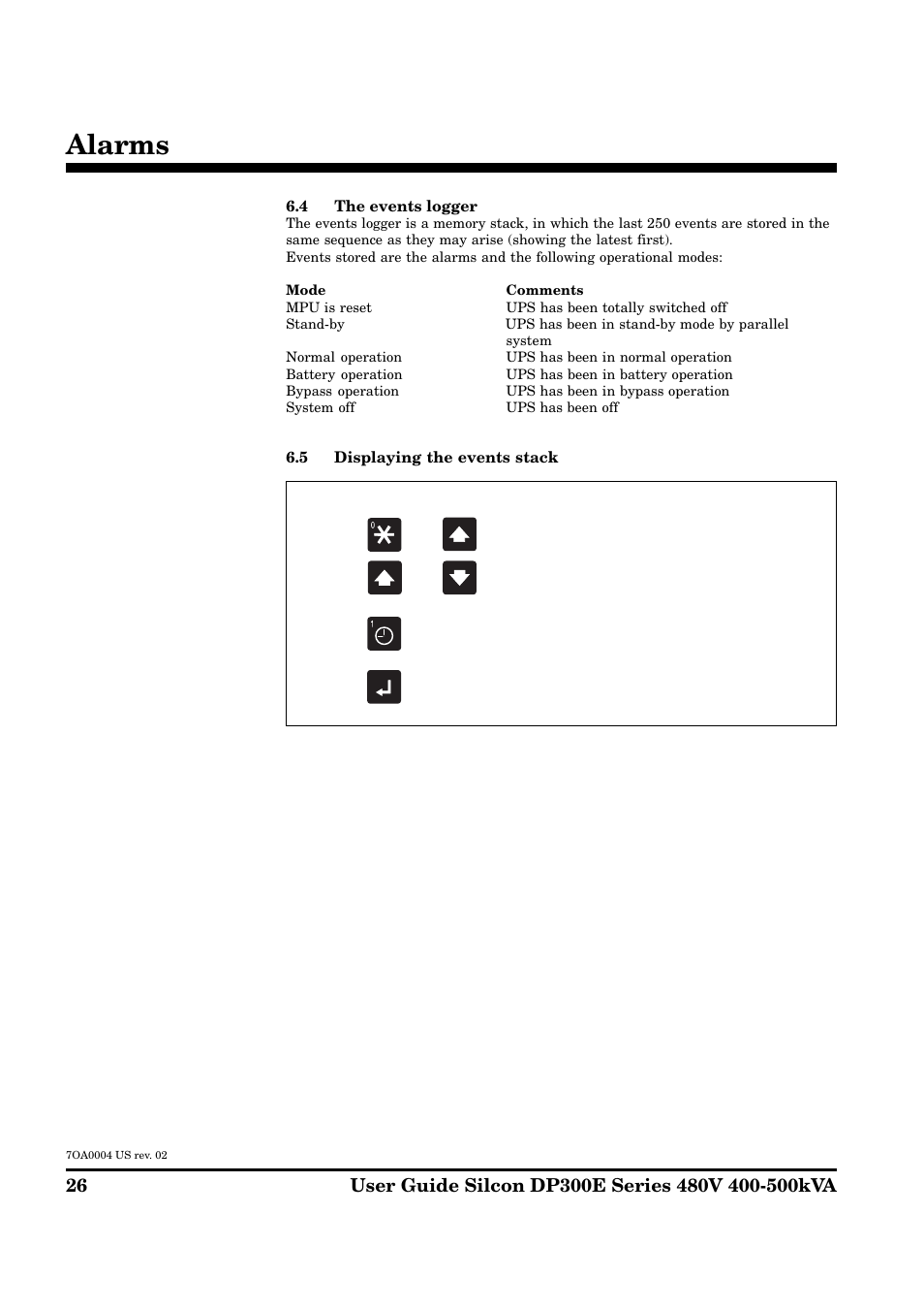 Alarms | APC Silcon DP300E Series User Manual | Page 26 / 38