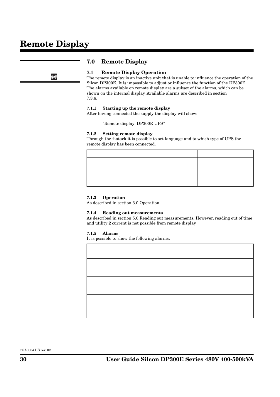 Remote display, 0 remote display | APC Silcon DP300E Series User Manual | Page 30 / 38