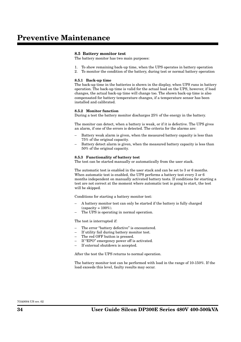 Preventive maintenance | APC Silcon DP300E Series User Manual | Page 34 / 38