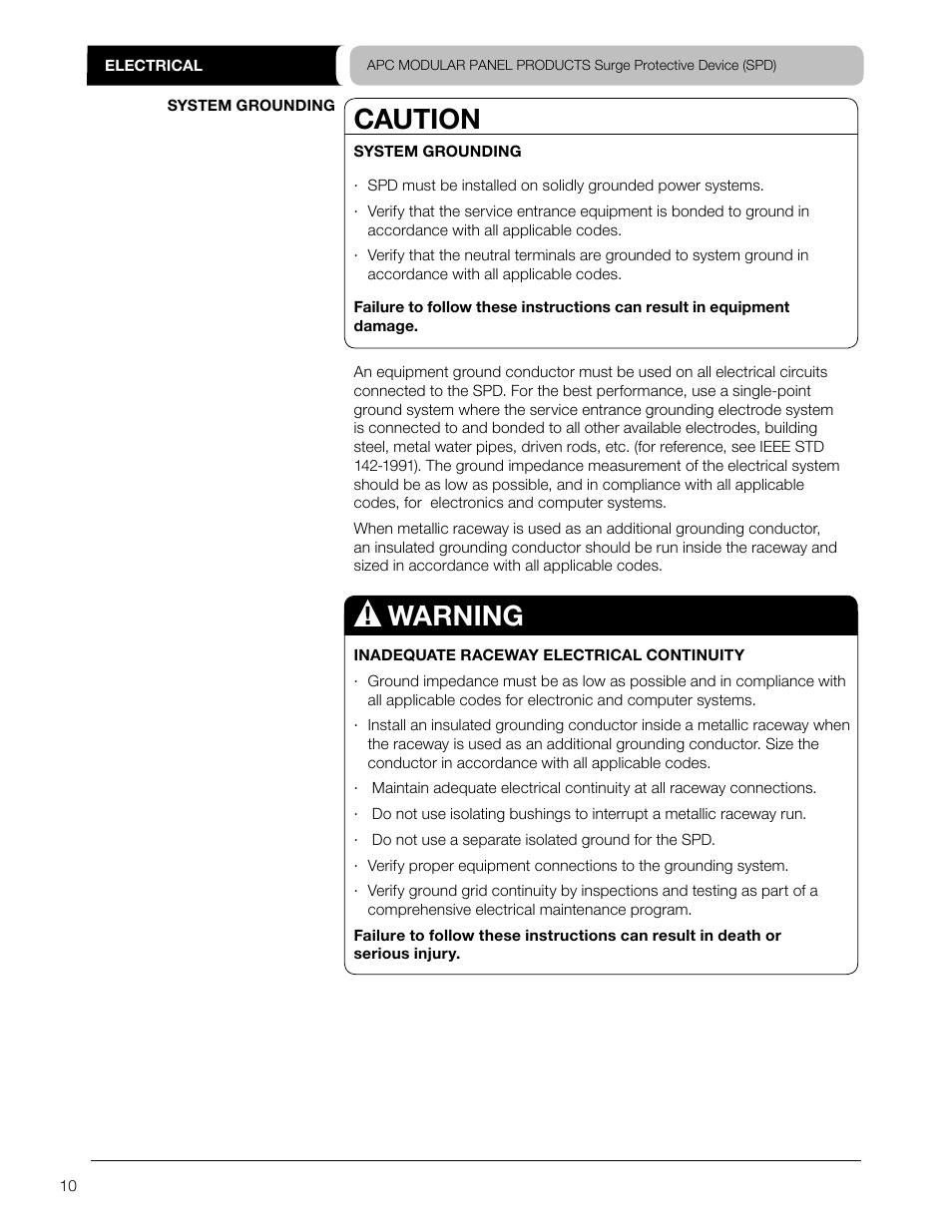 Caution, Warning | APC SURGEARREST PMF3DS-A User Manual | Page 10 / 20