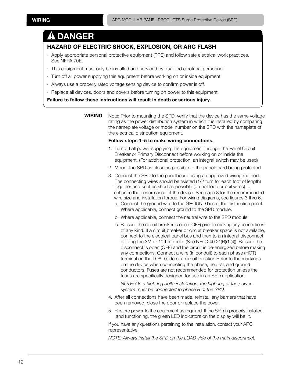 Danger | APC SURGEARREST PMF3DS-A User Manual | Page 12 / 20