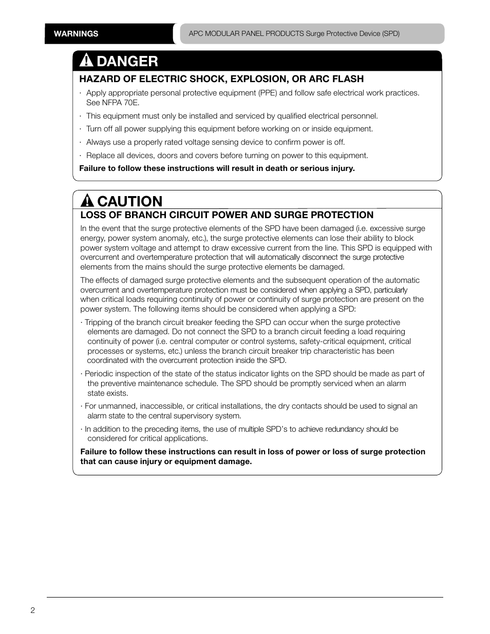 Danger, Caution | APC SURGEARREST PMF3DS-A User Manual | Page 2 / 20