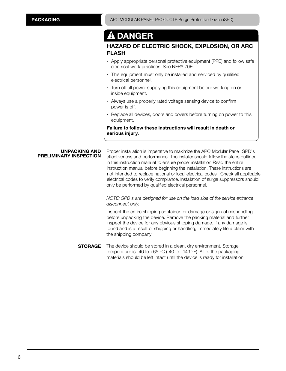 Danger | APC SURGEARREST PMF3DS-A User Manual | Page 6 / 20