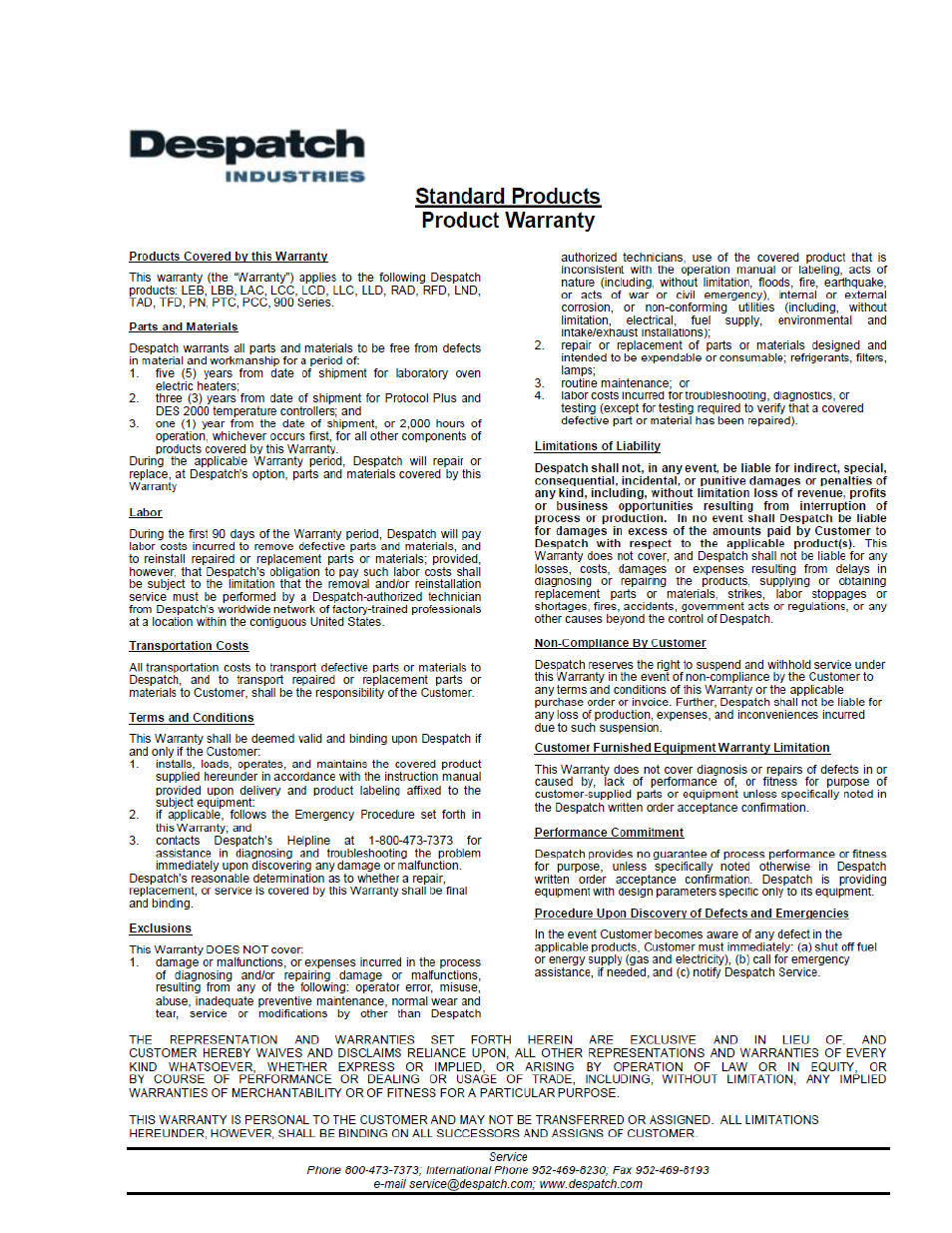 Despatch 926E Equipment Manual (C-155)Rev 2/11 User Manual | Page 3 / 67