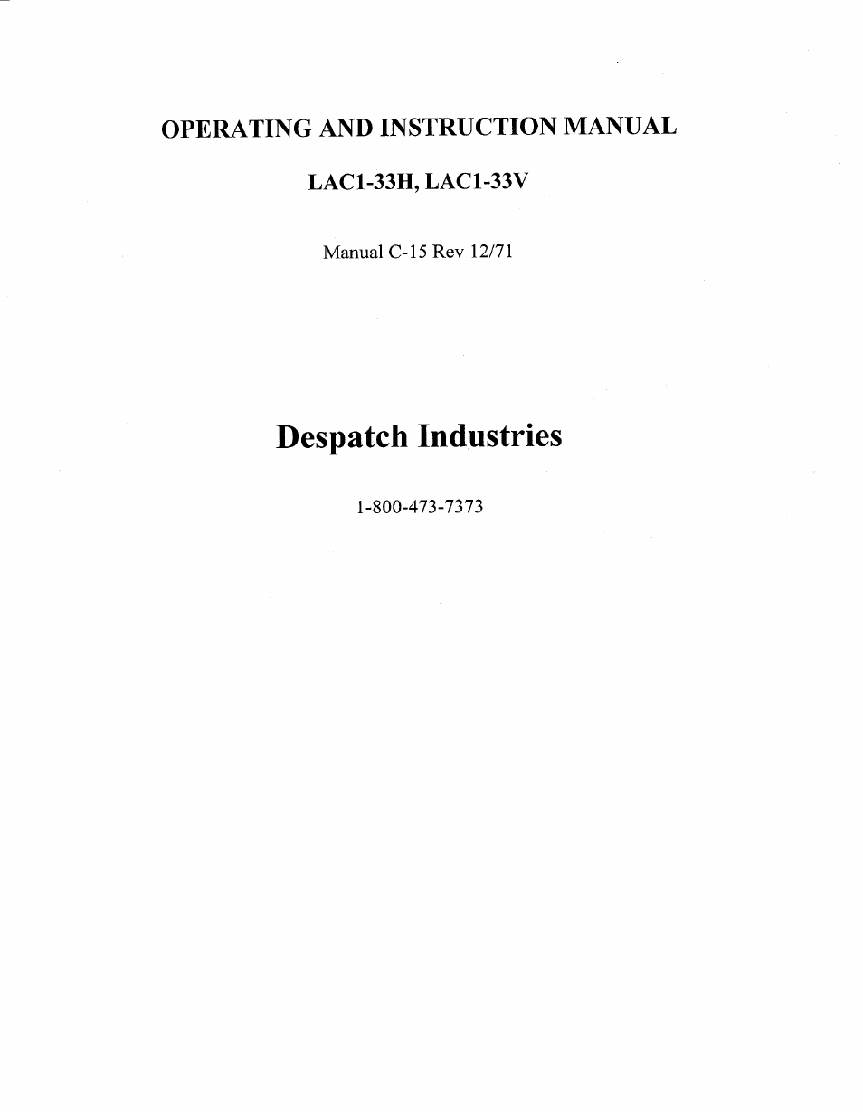 Despatch LAC1-33V Manual C-15 Rev 12/71 User Manual | 6 pages