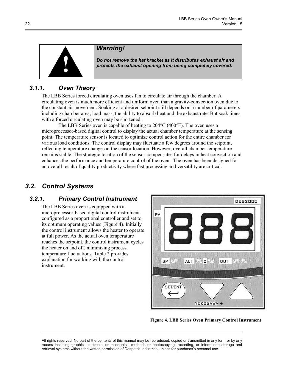 Oven theory, Control systems, Primary control instrument | Warning | Despatch LBB2-xxA/B-1 User Manual | Page 22 / 75