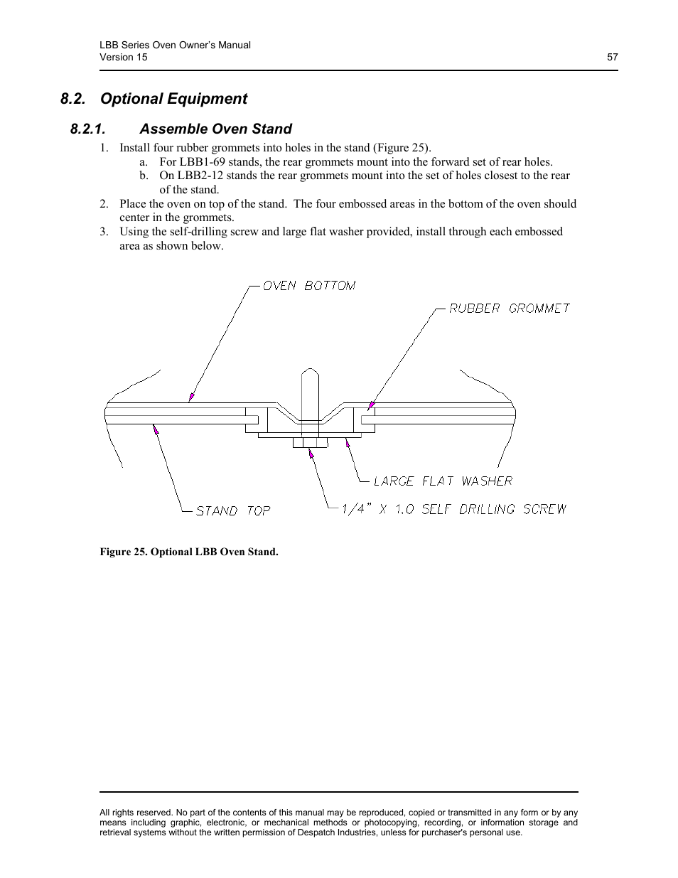 Optional equipment, Assemble oven stand | Despatch LBB2-xxA/B-1 User Manual | Page 57 / 75