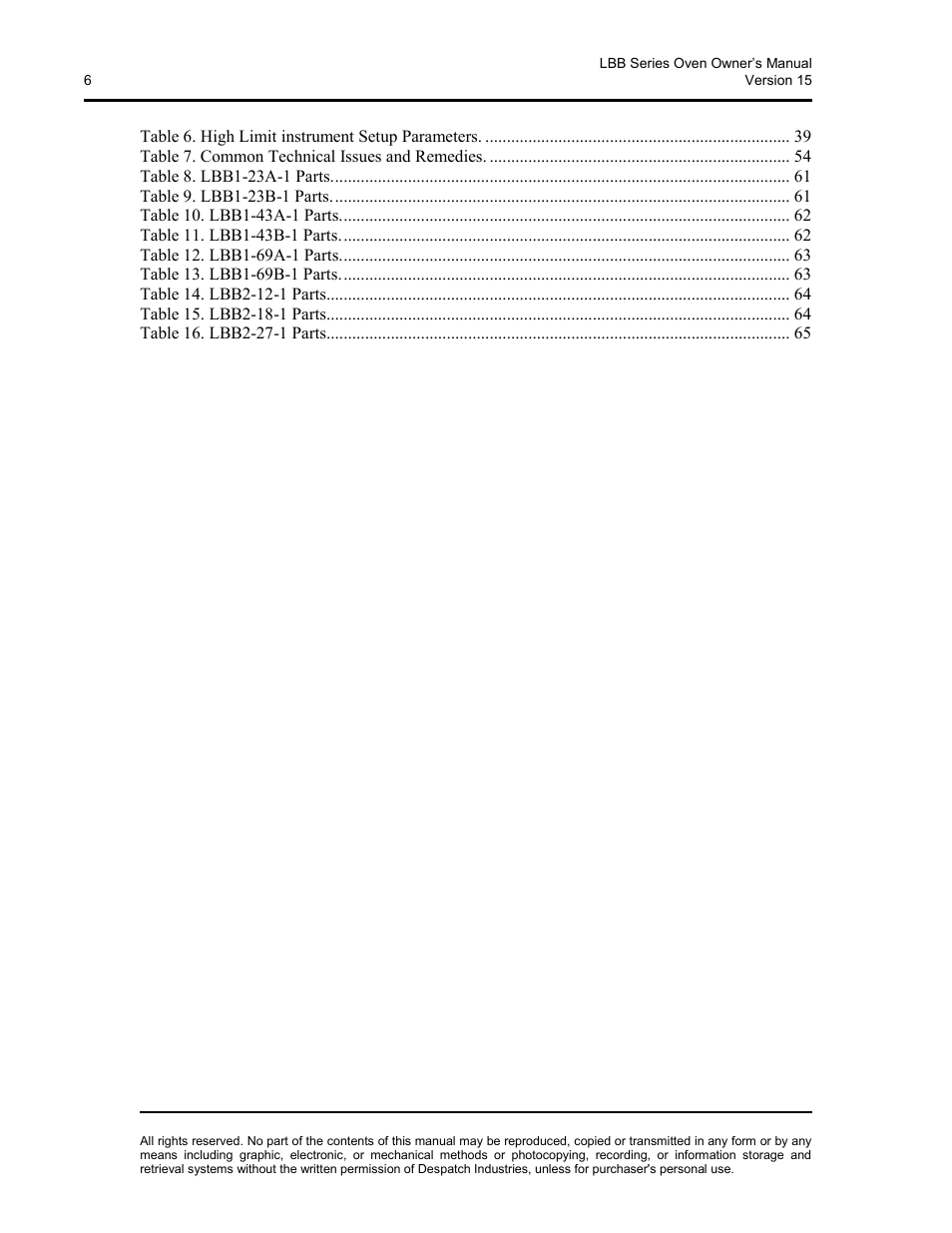 Despatch LBB2-xxA/B-1 User Manual | Page 6 / 75