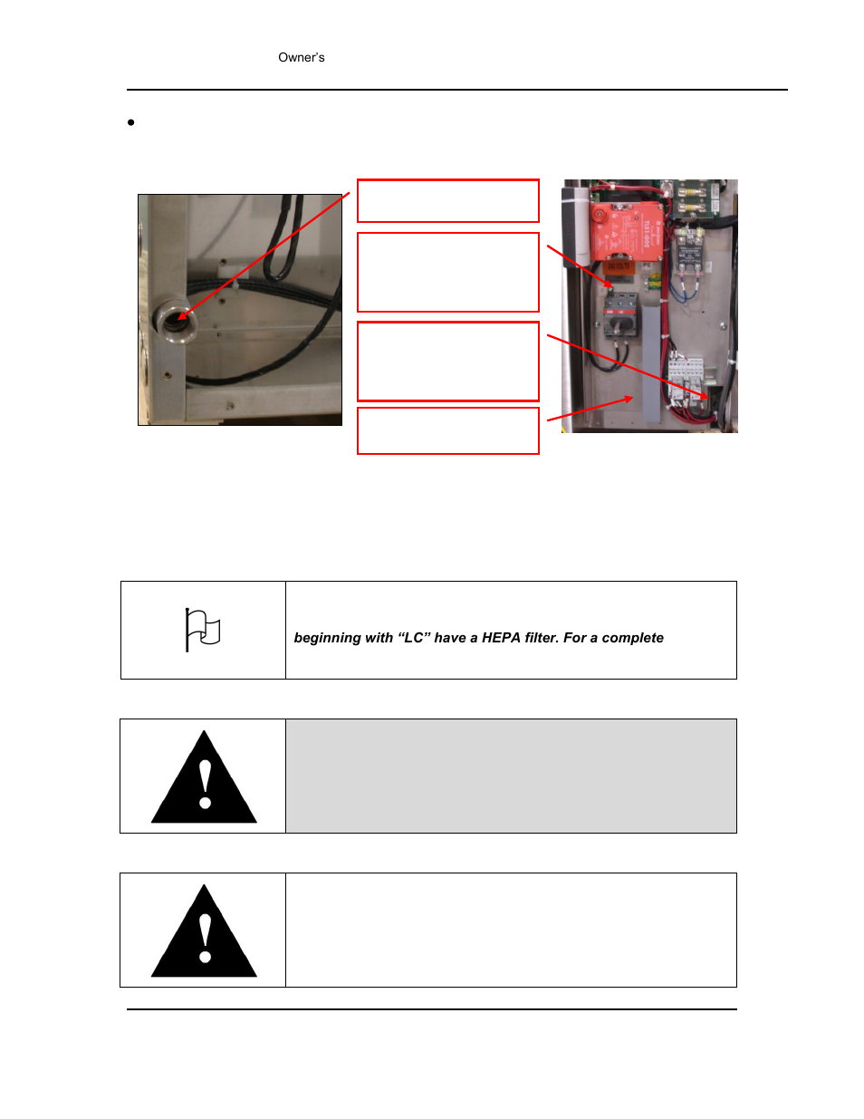 Hepa filter installation, On 4.3, Warning | Caution | Despatch Stackable LCC/LCD User Manual | Page 29 / 69