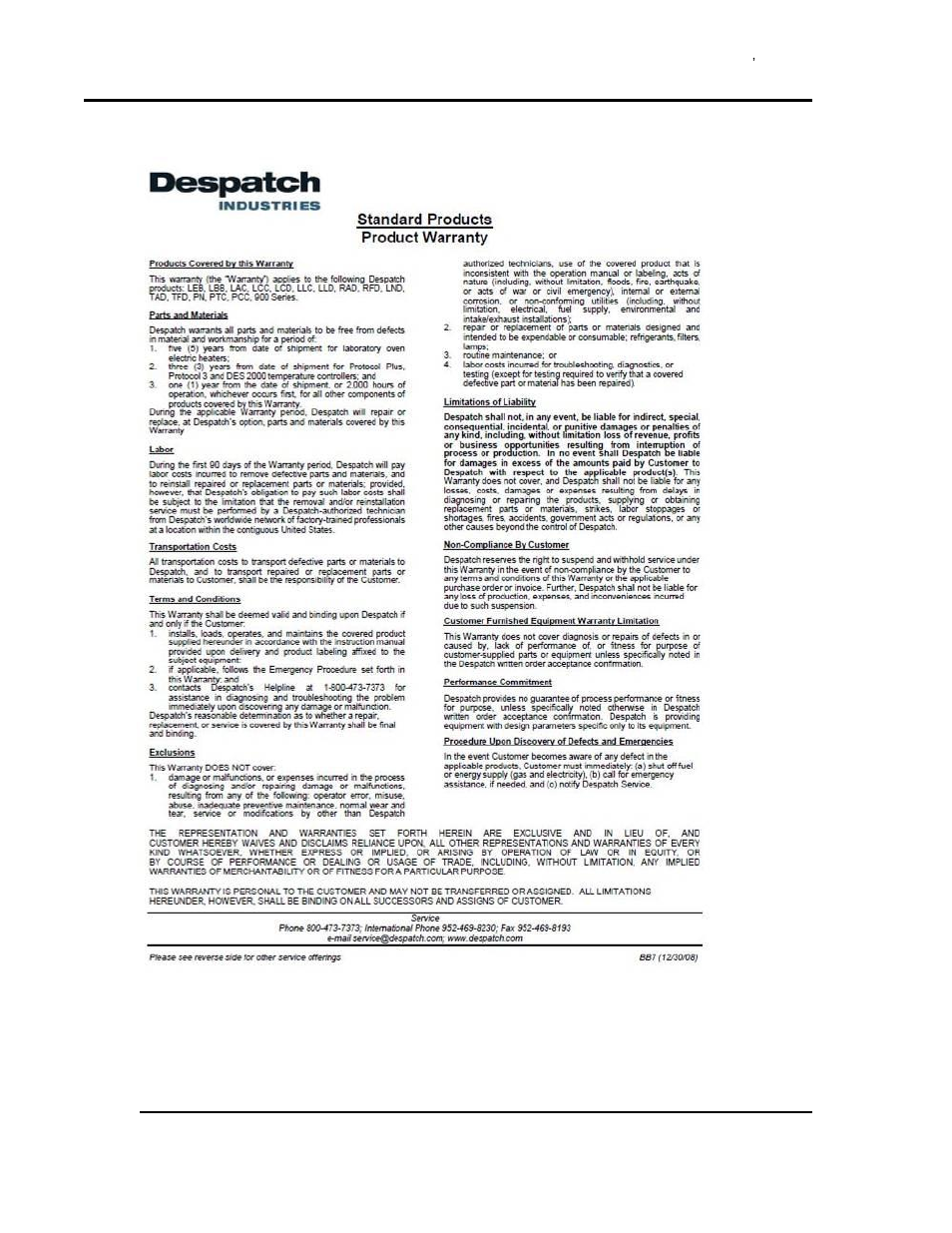 Standard products warranty, Electrical schematics | Despatch Stackable LCC/LCD-4 User Manual | Page 46 / 67