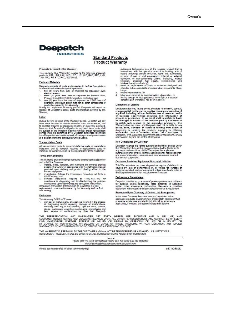 Standard products warranty, Electrical schematics | Despatch LCC/LCD2-14-4 Oven Series with Protocol 3 User Manual | Page 54 / 59