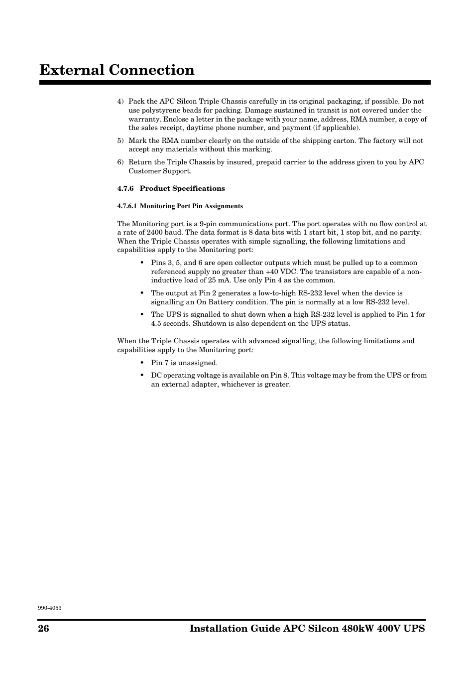 External connection | APC SILCON 990-4053 User Manual | Page 26 / 76