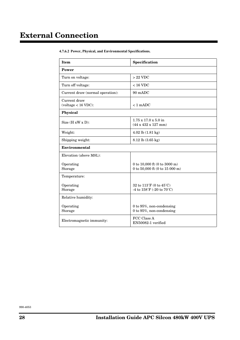 External connection | APC SILCON 990-4053 User Manual | Page 28 / 76