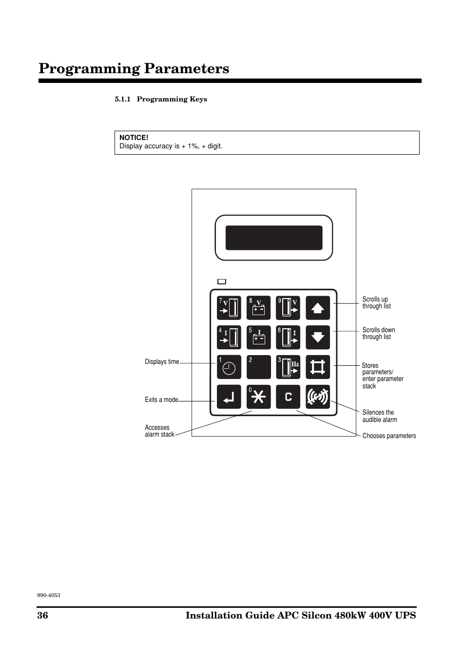 Programming parameters | APC SILCON 990-4053 User Manual | Page 36 / 76