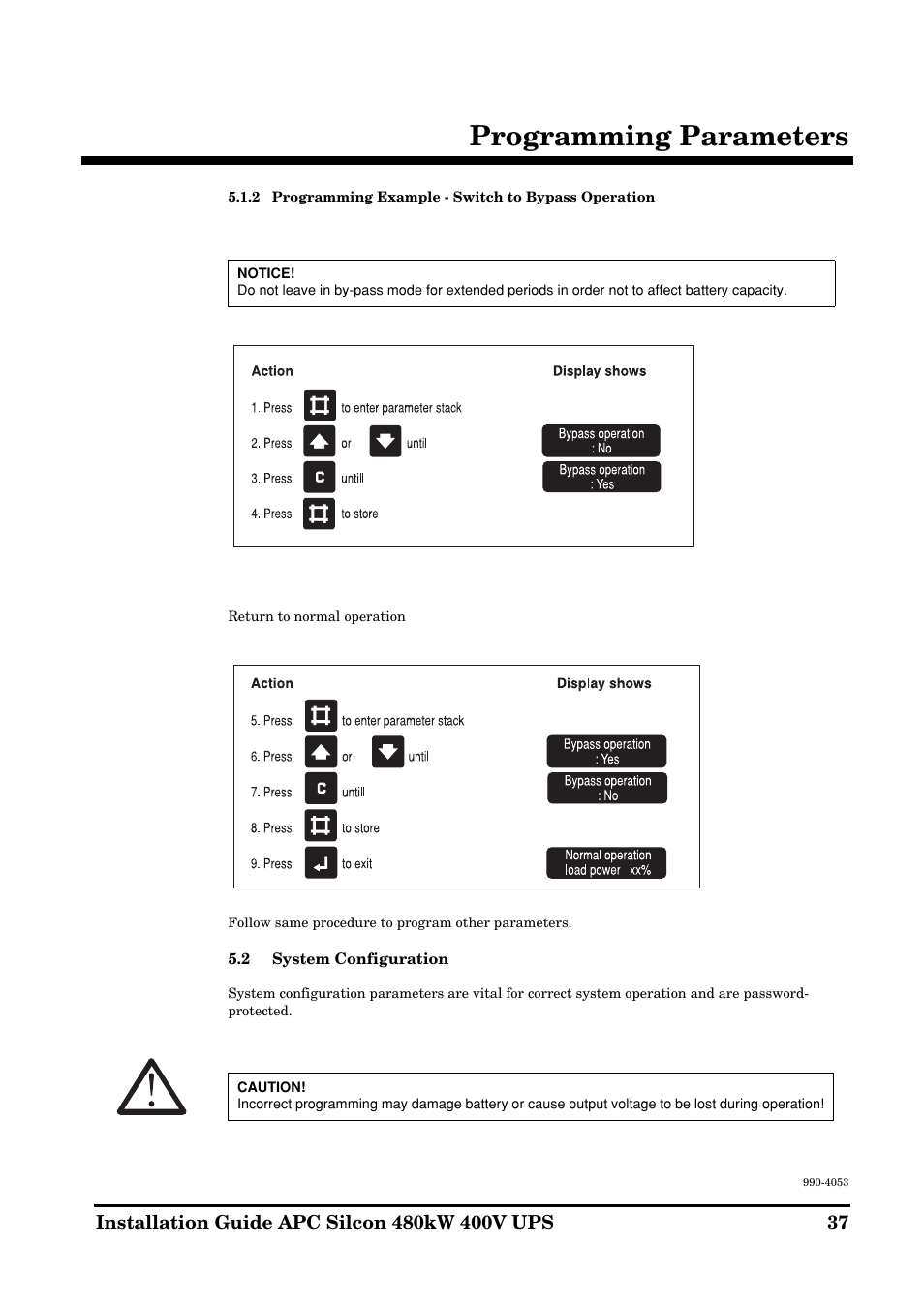 Programming parameters | APC SILCON 990-4053 User Manual | Page 37 / 76