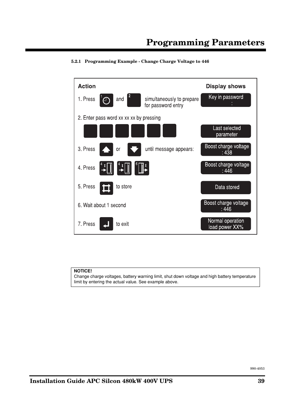 Programming parameters | APC SILCON 990-4053 User Manual | Page 39 / 76