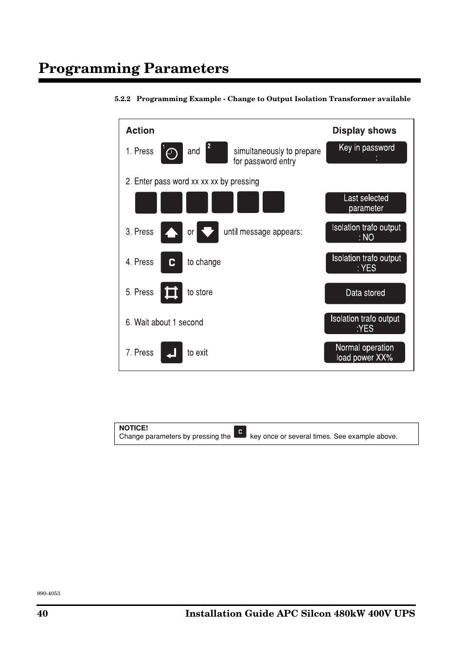Programming parameters | APC SILCON 990-4053 User Manual | Page 40 / 76