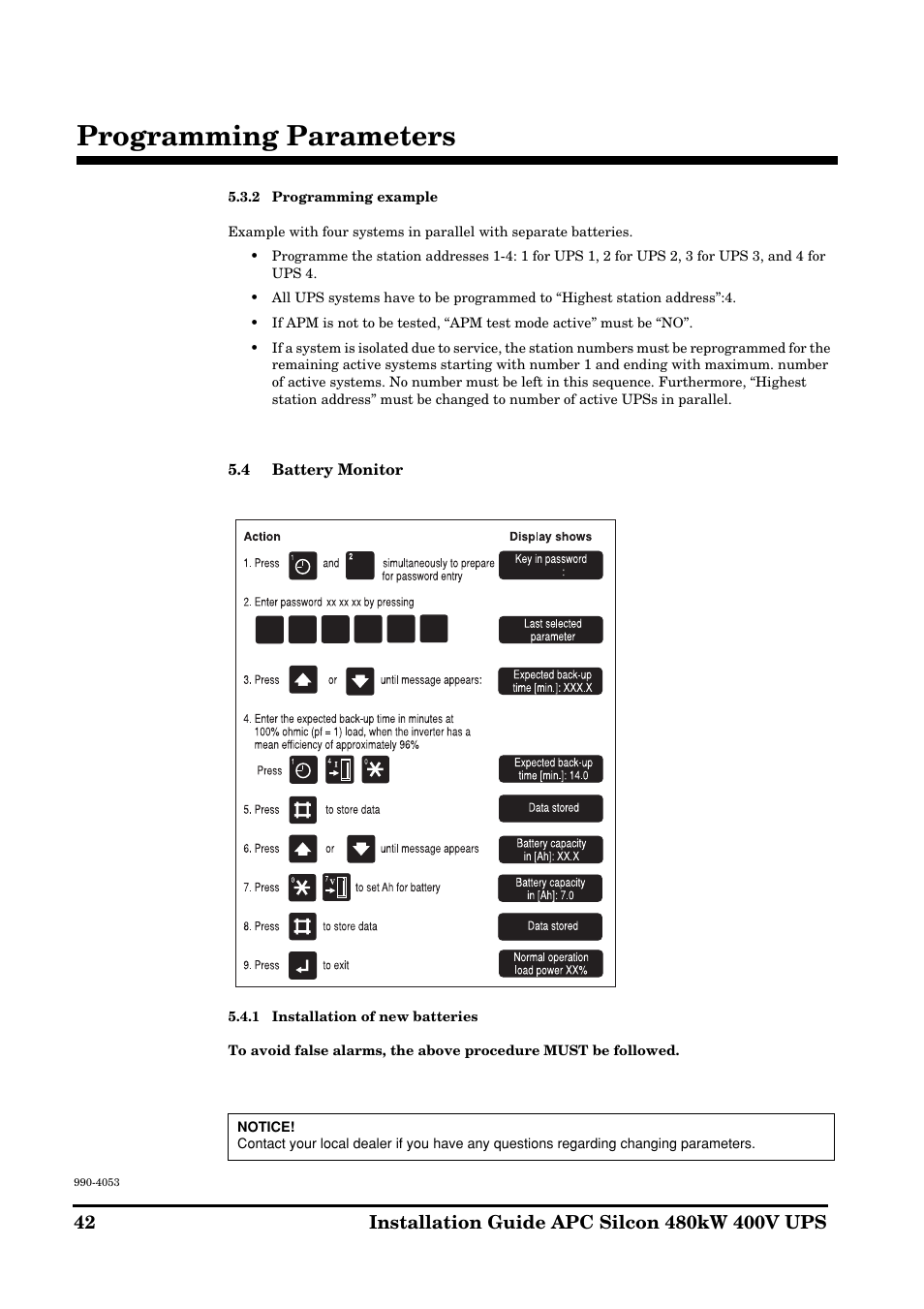 Programming parameters | APC SILCON 990-4053 User Manual | Page 42 / 76
