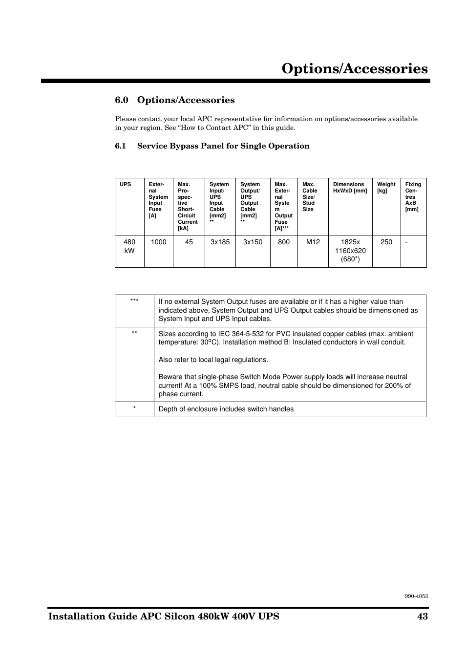 Options/accessories | APC SILCON 990-4053 User Manual | Page 43 / 76