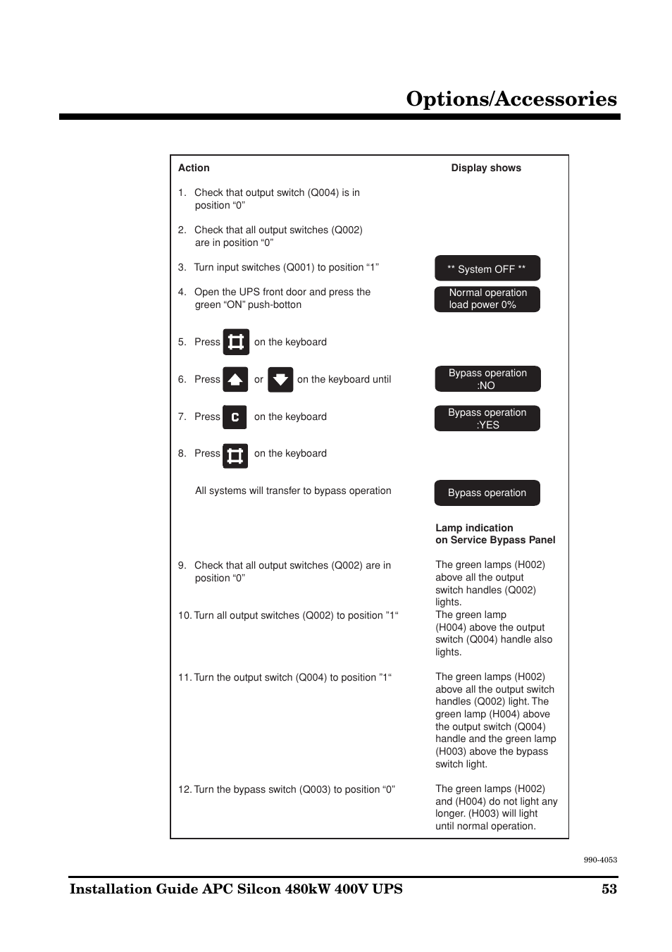 Options/accessories | APC SILCON 990-4053 User Manual | Page 53 / 76