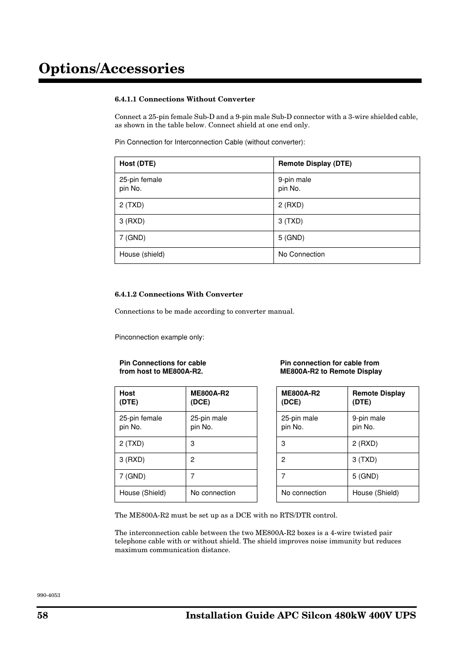 Options/accessories | APC SILCON 990-4053 User Manual | Page 58 / 76