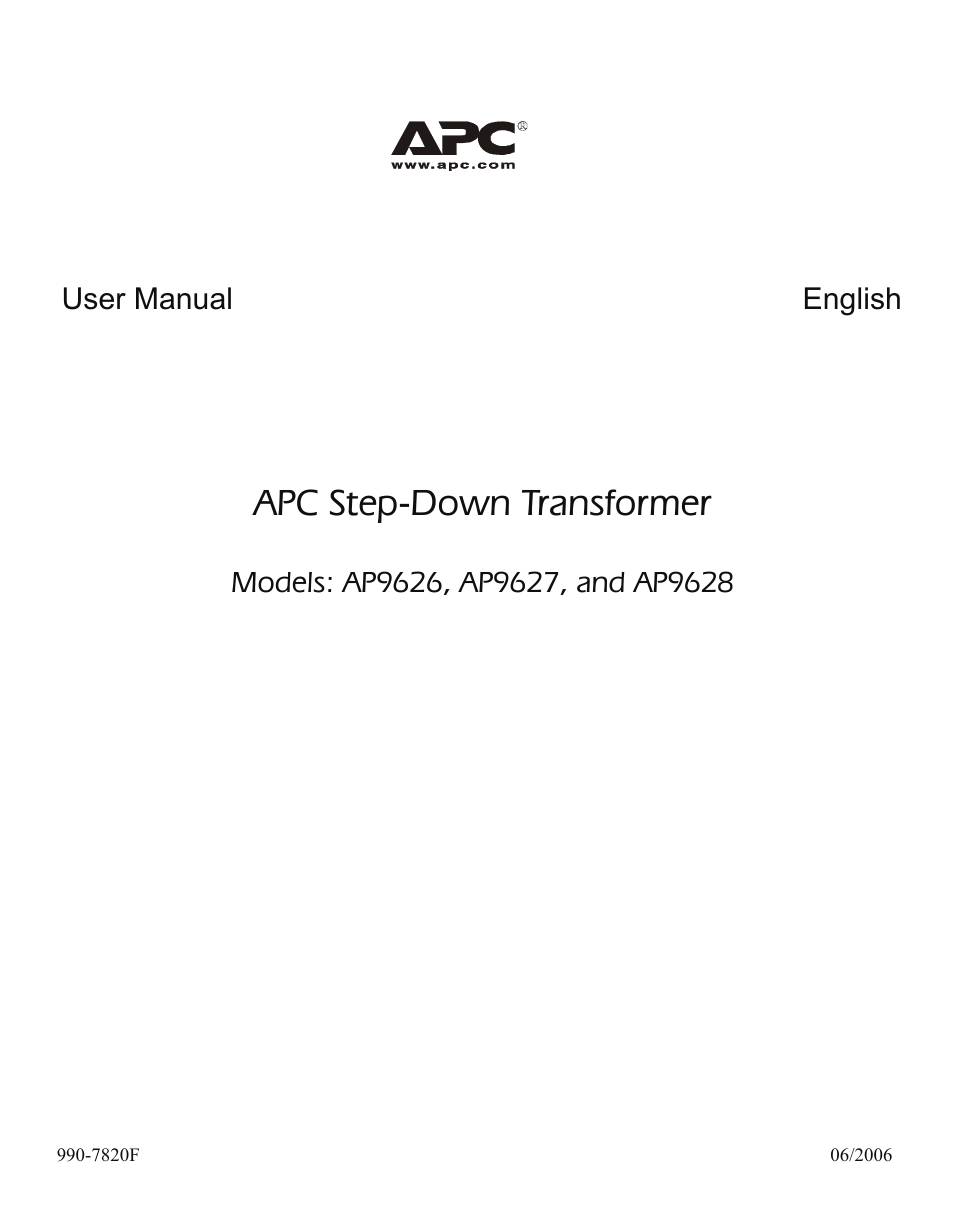APC Step-Down Transformer AP9628 User Manual | 10 pages