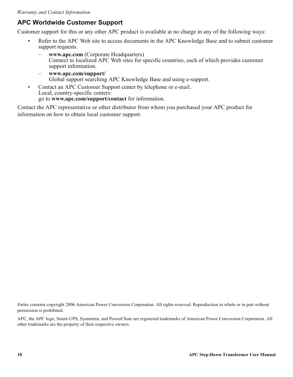 APC Step-Down Transformer AP9628 User Manual | Page 10 / 10